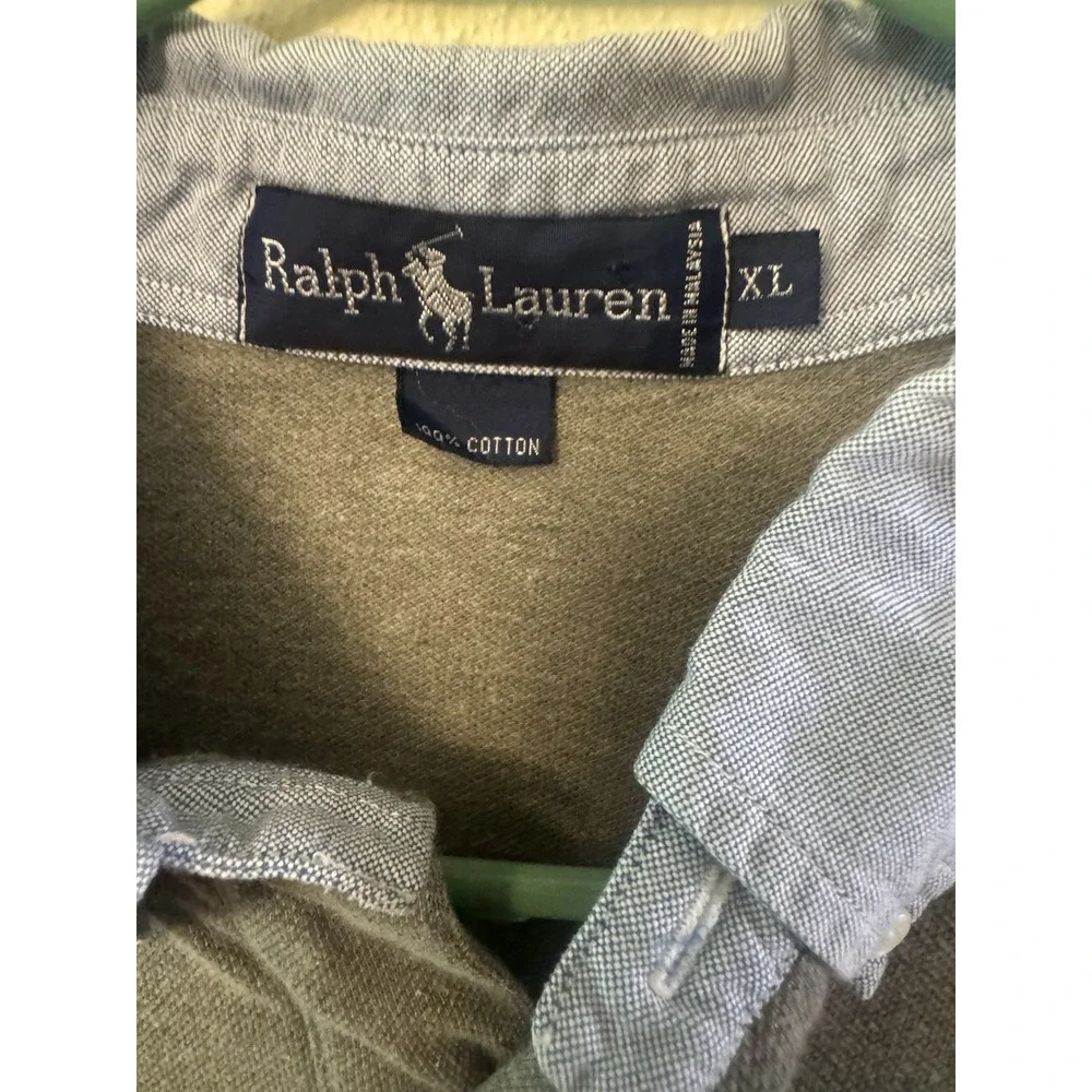 Ralph Lauren Men's XL Gray/Blue Solid Knit Polo Shirt Button-Down Collar Golf